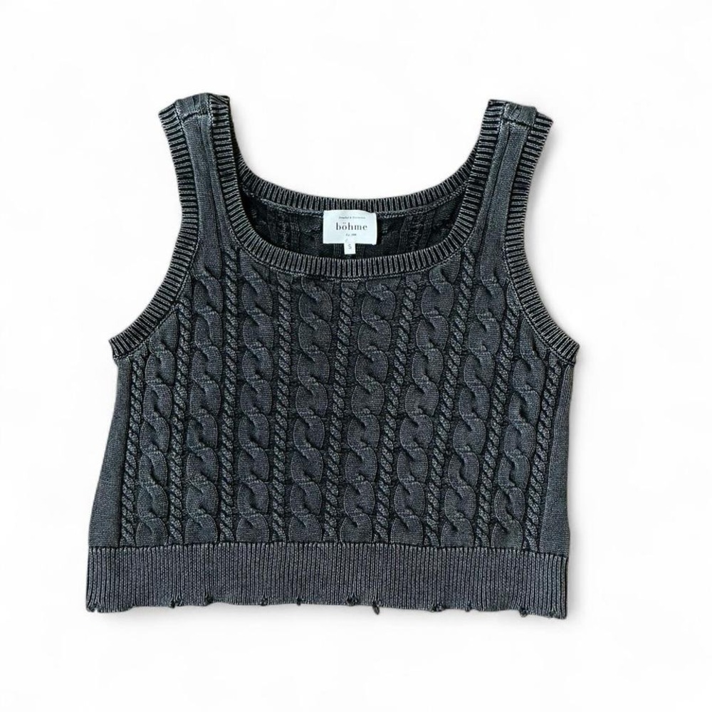 Böhme Gray Cable Knit Sweater Vest Sleeveless Cotton‎ Distressed MWT4099 S